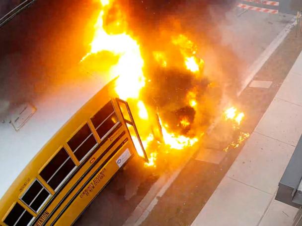 Hero bus driver saves children moments before school bus catches fire